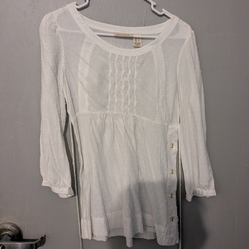 DKNY White Textured Blouse with Button Detail